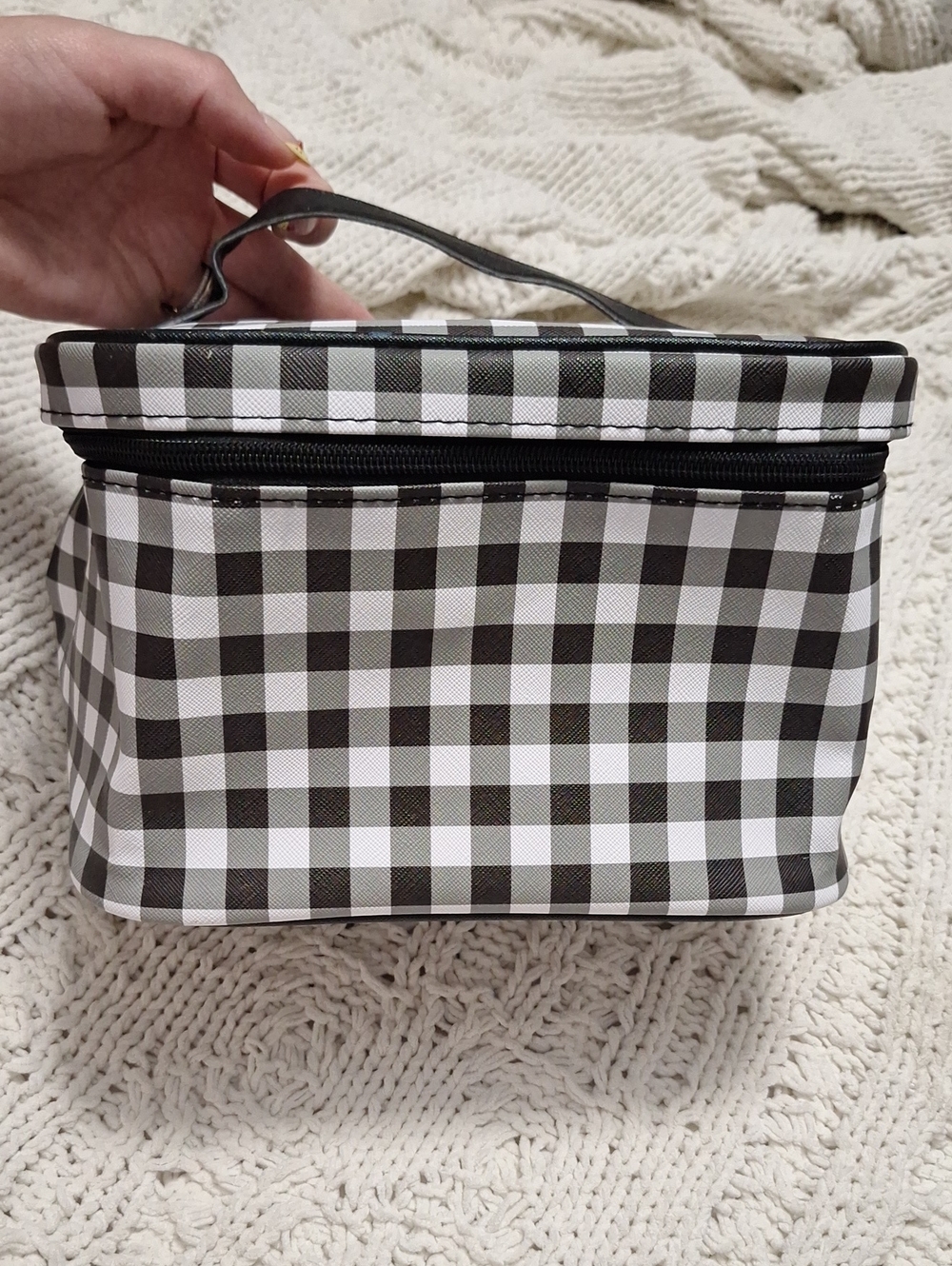 Checked Black and White Travel Toiletry/ Cosmetics Bag